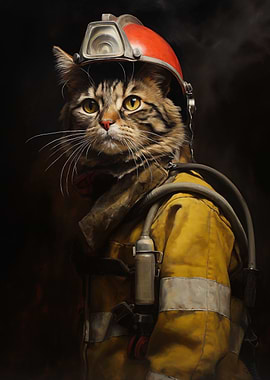 Vintage Firefighter Cat