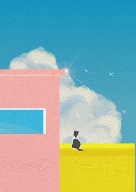 Cat on a colorful building