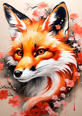 japanese fox art poster