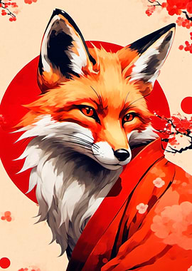 japanese fox art poster