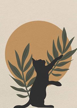 Minimal art Cat and plant