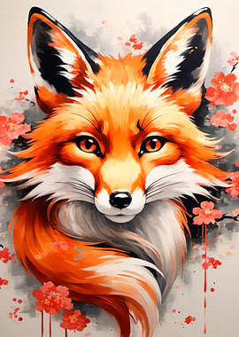 japanese fox art poster