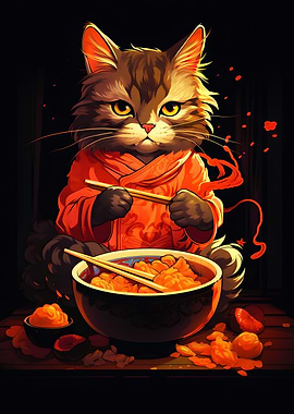 Cute Cat Eating Ramen