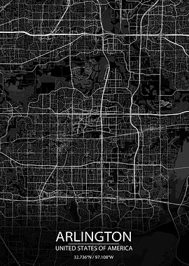 Arlington Texas Black Map
