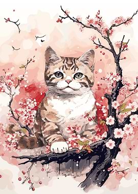 cat cherry blossom