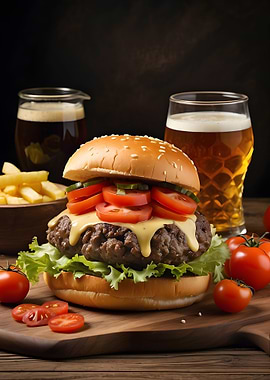 Burger tomato and beers