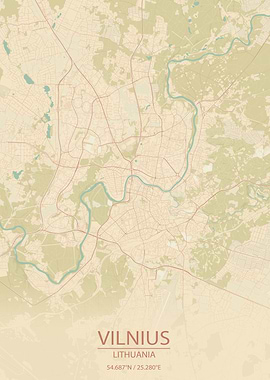 Vilnius Vintage City Map