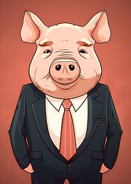 Pig in a suit and tie