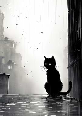 Cat alone with rain