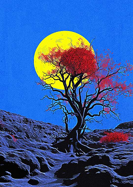 Vintage Collage Red Tree