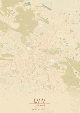 Lviv Ukraine Vintage Map