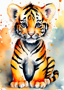 watercolor cute baby tiger