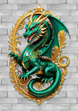 Green Dragon in Gold frame
