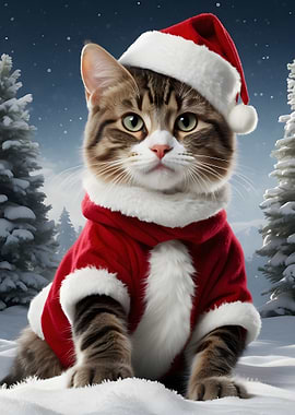 Cat santa christmas day