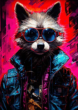 Cyberpunk Style Raccoon