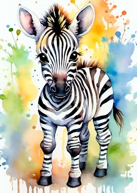 watercolor cute baby zebra