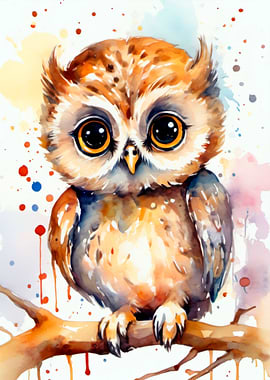 watercolor cute baby owl