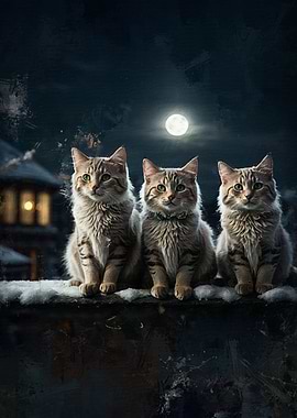 Kittens in Moonlight