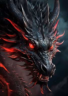 angry black dragon art