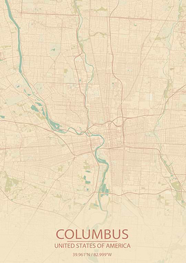 Columbus Ohio Vintage Map
