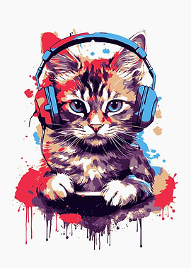 Gaming Cat Color Poster