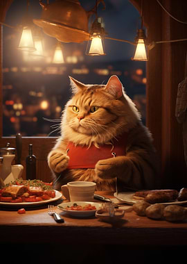 Cute Cat Eating Restaurant