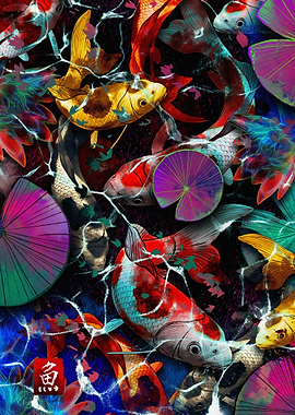 Koi Fish Water Lilies