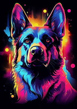 German Shepherd Synthwave