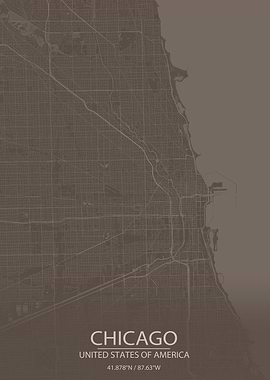Chicago USA Grey Brown Map
