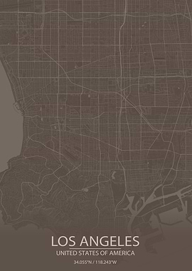 Los Angeles Grey Brown Map