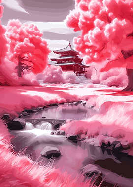 Pink Japanese Landscape