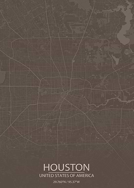 Houston TX Grey Brown Map