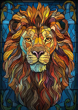 Lion Head Stained Glass' Poster, picture, metal print, paint