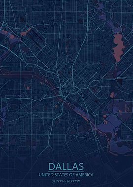 Dallas TX Blue Purple Map