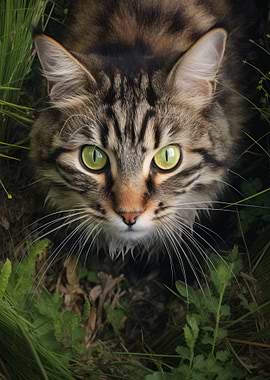 Cat Walking in Grass