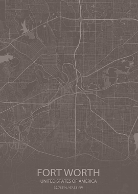 Fort Worth Grey Brown Map