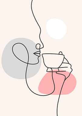 Girl drinks coffee line