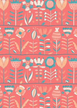 Peach Scandi Floral Patter