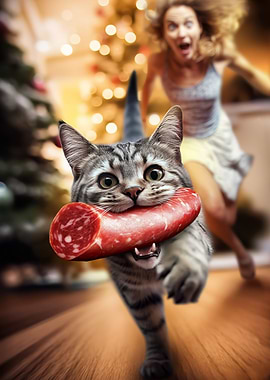Cat Steals sausage