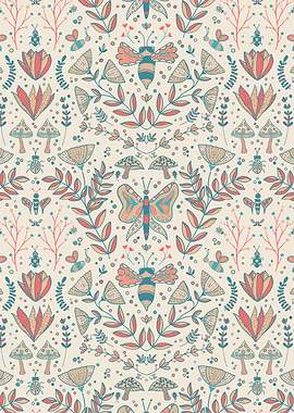 Peach Flowers and Animals