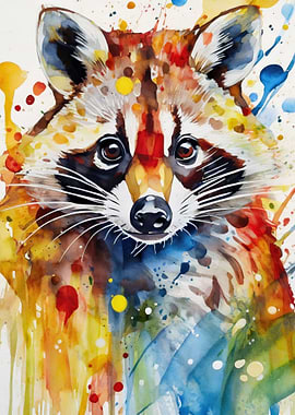 Watercolor Painted Racoon