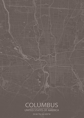 Columbus OH Grey Brown Map