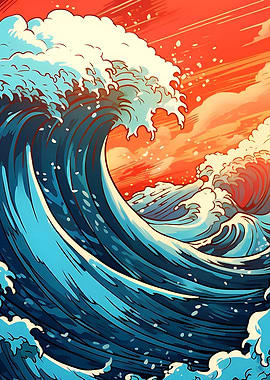 Orange Great Wave Retro