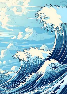 Blue Great Wave Retro