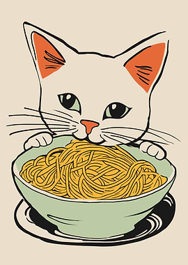 Cat Sitting with Noodles