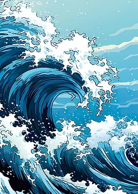 Blue Great Wave Retro