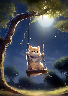 Swing Cat by the Moonlight