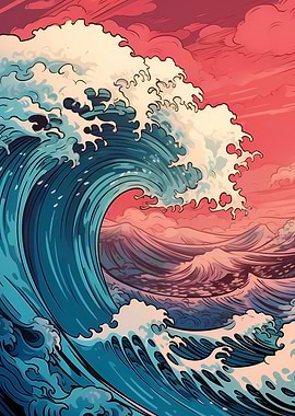 Pink Great Wave Retro