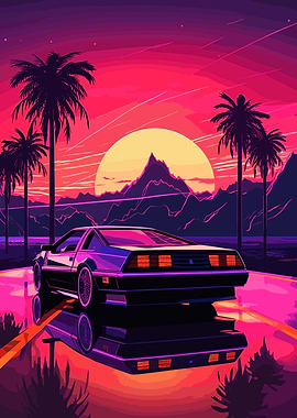 Synthwave Retro Car Sunset