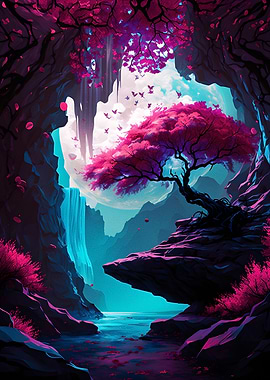 Fantasy Neon Blossoms Lake